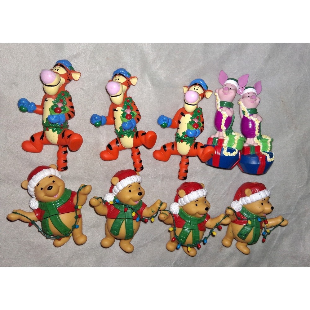 Vintage Disney Winnie the Pooh Tigger Piglet Christmas Lot of 9 Light covers
